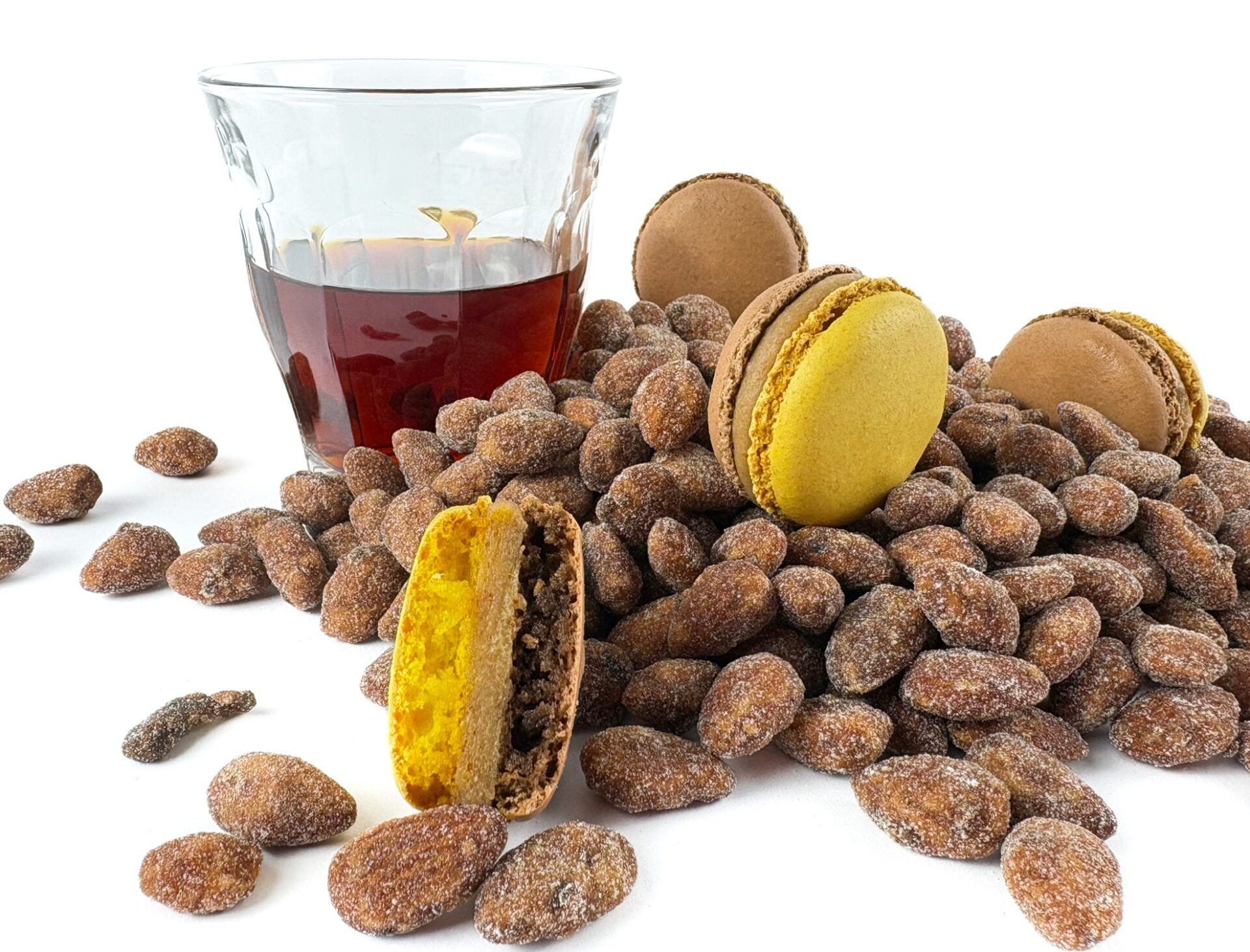 Our Monthly Flavour Macaron: Almond Amaretto macaron with crisp shell and marzipan‑warm filling created by Florian Poirot