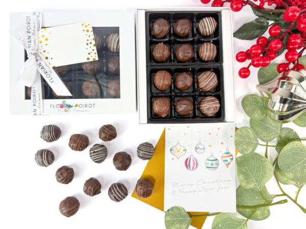 Jolly Chocolate Truffle Box with an assortment of festive chocolate truffles