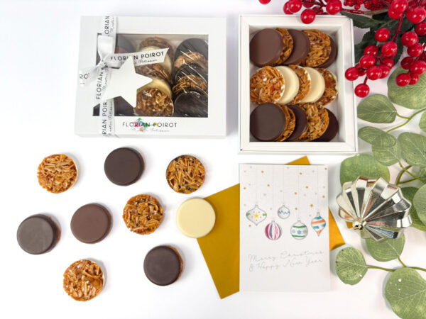 Floriantines chocolate Florentines gift box with caramelised flaked almonds, buttery caramel, chocolate coating and dried fruit