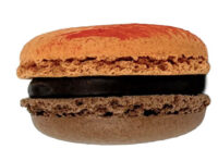 Orange and dark chocolate macaron with citrus zest and rich cocoa filling