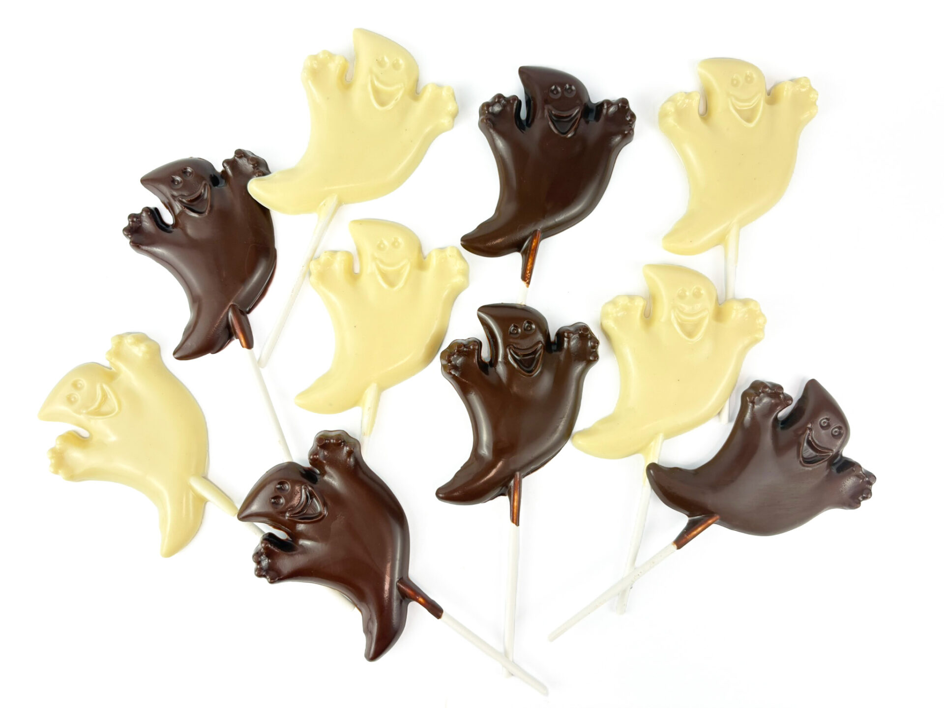 Spooky Ghost chocolate lollipop handcrafted in Milk or White chocolate for Halloween created by Florian Poirot