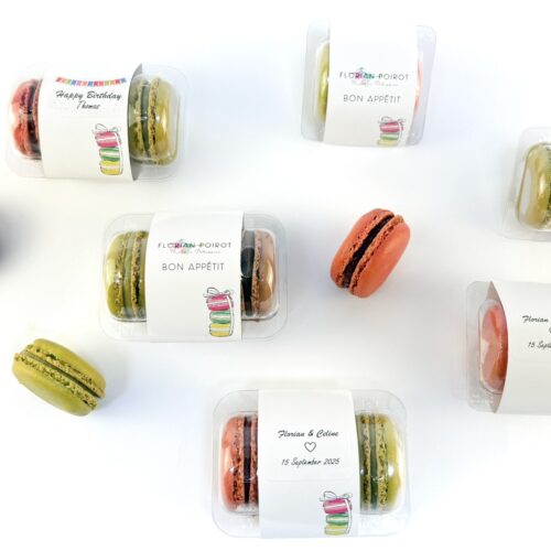 Luxury French macaron favours in elegant gift boxes for weddings and celebrations by Florian Poirot