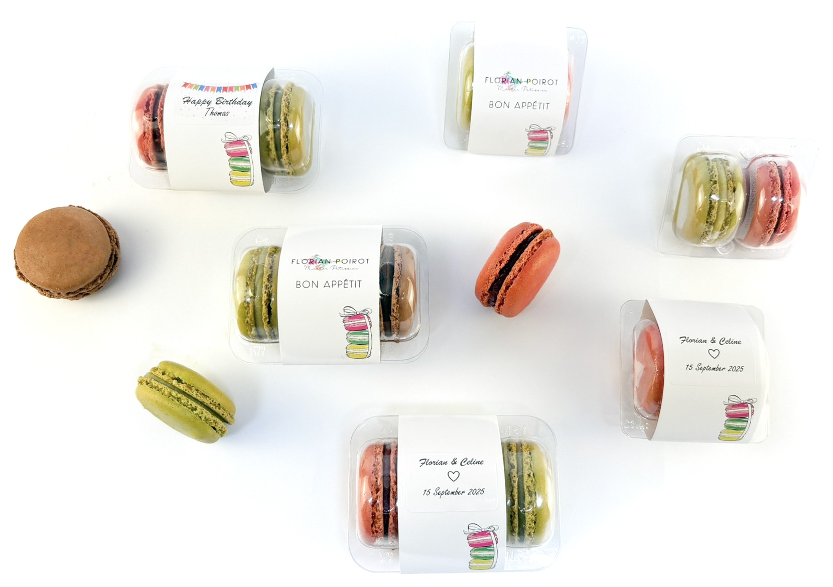 Luxury French macaron favours in elegant gift boxes for weddings and celebrations by Florian Poirot