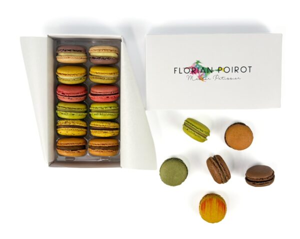 Box of 12 assorted handmade French macarons by Florian Poirot