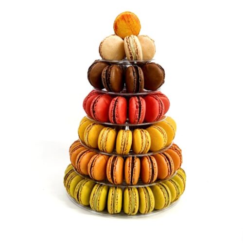 Medium macaron tower featuring handmade French macarons by Florian Poirot, an elegant centrepiece for weddings, birthdays and celebrations.