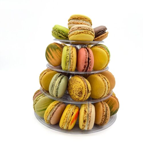 Small handmade French macaron tower by Florian Poirot, perfect for weddings, birthdays and special celebrations.