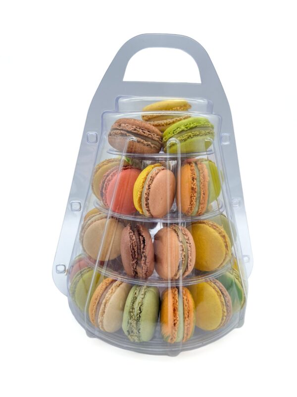 Small handmade French macaron tower by Florian Poirot, perfect for weddings, birthdays and special celebrations.